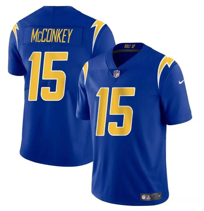 Youth Los Angeles Chargers #15 Ladd McConkey Royal 2024 Draft Vapor Limited Football Stitched Jersey